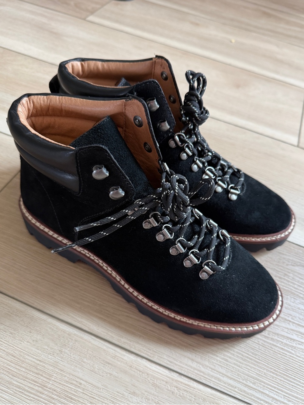 NEW Madewell Boots Lug Sole Black Suede Leather Lace-up Size 8 - Picture 2 of 10